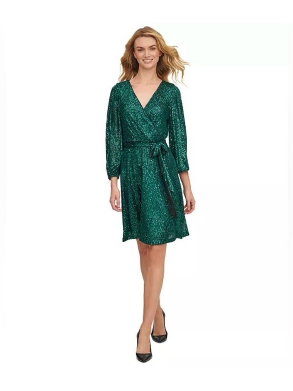 DKNY Emerald Green Sequin Wrap Dress
